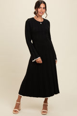 Black Sweater Knit Bell Sleeve Back Cutout Maternity Maxi Dress