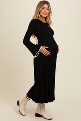 Black Sweater Knit Bell Sleeve Back Cutout Maternity Maxi Dress