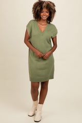 Light Olive Contrast Stitch V-Neck Maternity Mini Sweater Dress