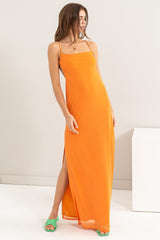 Orange Mesh Backless Maxi Dress