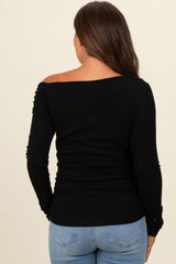 Black One Shoulder Long Sleeve Maternity Top