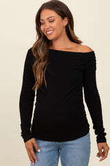 Black One Shoulder Long Sleeve Maternity Top