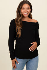 Black One Shoulder Long Sleeve Maternity Top