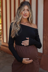 Black One Shoulder Long Sleeve Maternity Top