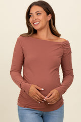 Rust One Shoulder Long Sleeve Maternity Top