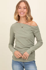 Light Olive One Shoulder Long Sleeve Top