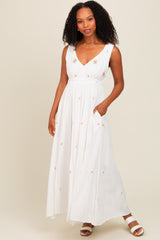 White Floral Embroidered Sleeveless Maternity Maxi Dress