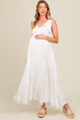 White Floral Embroidered Sleeveless Maternity Maxi Dress