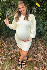 Ivory Bubble Sleeve Maternity Sweater Dress