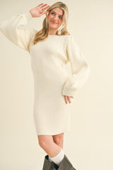 Ivory Bubble Sleeve Sweater Dress