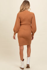 Camel Bubble Sleeve Maternity Sweater Dress