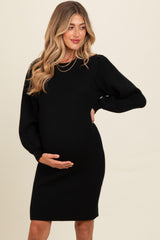 Black Bubble Sleeve Maternity Sweater Dress