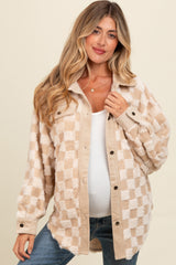 Cream Sherpa Corduroy Checkered Oversized Maternity Shacket