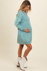 Teal Mineral Wash Maternity Sweatshirt Dress