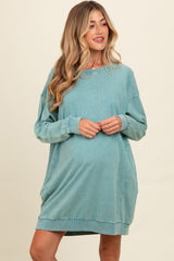 Teal Mineral Wash Maternity Sweatshirt Dress