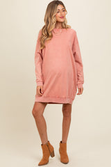 Salmon Mineral Wash Maternity Sweatshirt Dress