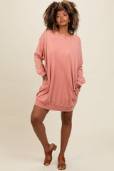 Salmon Mineral Wash Maternity Sweatshirt Dress