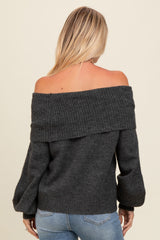 Charcoal Off Shoulder Foldover Sweater