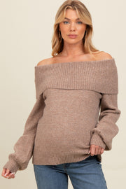 Mocha Off Shoulder Foldover Maternity Sweater