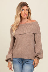 Mocha Off Shoulder Foldover Sweater