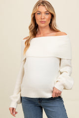 Ivory Off Shoulder Foldover Maternity Sweater