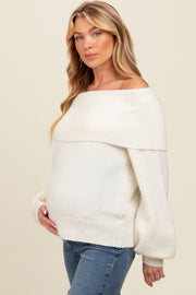 Ivory Off Shoulder Foldover Maternity Sweater