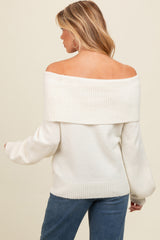 Ivory Off Shoulder Foldover Maternity Sweater