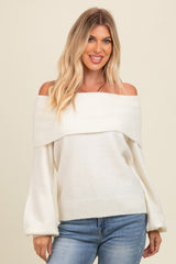 Ivory Off Shoulder Foldover Maternity Sweater