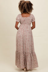 Cream Floral Button Accent Maxi Dress