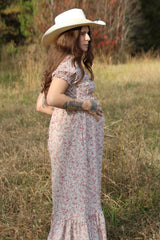 Cream Floral Button Accent Maternity Maxi Dress