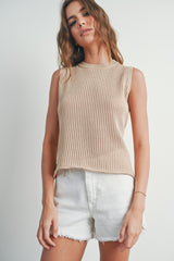 Taupe Rib-Knit Sweater Vest