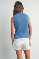 Denim Rib-Knit Sweater Vest