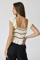 Cream Ruffled Side Tie Top