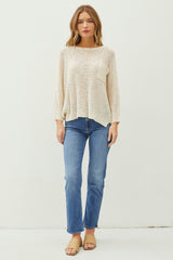 Ivory Front Pocket Dolman Long Sleeve Knit Sweater