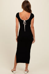 Black Knit Low Back Side Slit Dress