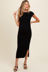 Black Knit Low Back Side Slit Maternity Dress