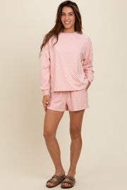 Mauve Checkered Plaid Pullover Shorts Set