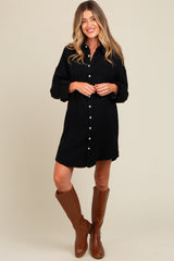 Black Rolled Cuff Maternity Button Down Dress