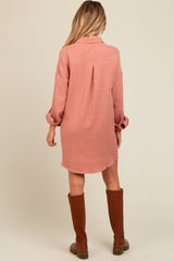 Mauve Rolled Cuff Maternity Button Down Dress