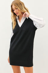 Black Layered Sweater Shirt Maternity Mini Dress