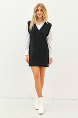 Black Layered Sweater Shirt Mini Dress