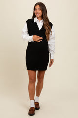 Black Layered Sweater Shirt Maternity Mini Dress