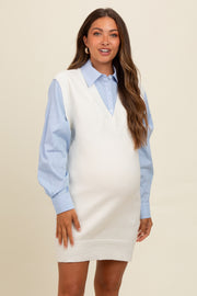 Ivory Layered Sweater Shirt Maternity Mini Dress