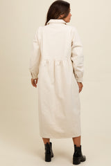 Cream Half Zip Front Pocket Collared Maternity Midi Dress