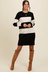 Black Wide Striped Maternity Sweater Dress