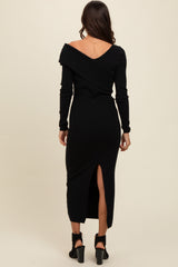 Black Fold Over Maxi Sweater Dress