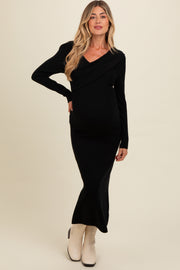 Black Fold Over Maternity Maxi Sweater Dress