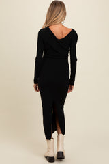 Black Fold Over Maternity Maxi Sweater Dress