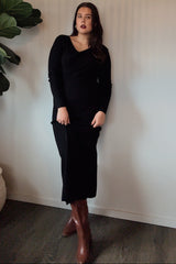 Black Fold Over Maxi Sweater Dress