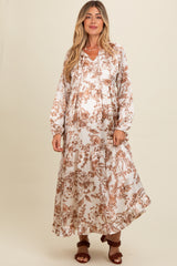 Brown Floral Tassel Tie Front Maternity Maxi Dress